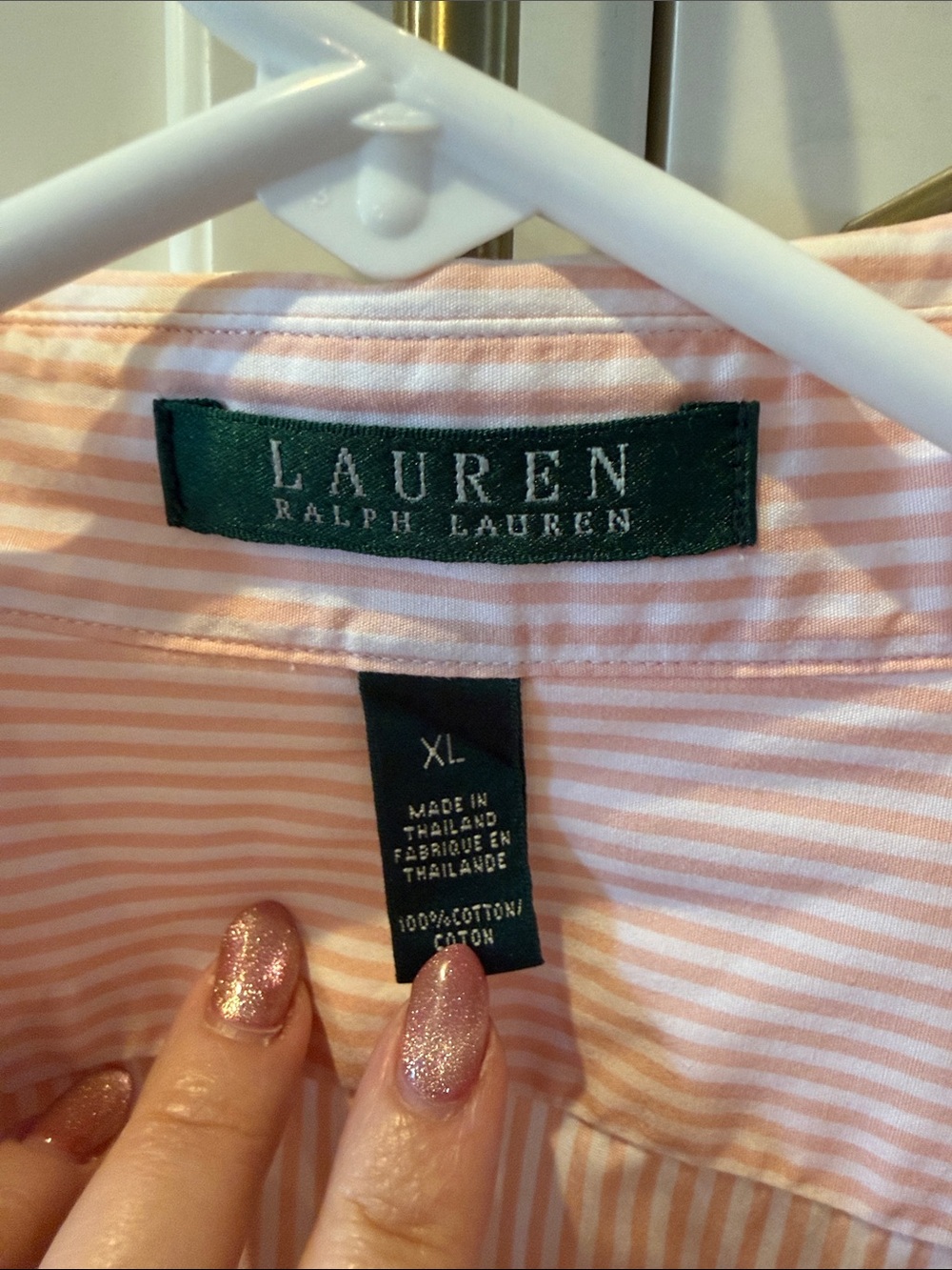 Ralph Lauren Pink and White Striped Ruffle-Front Blouse cotton XL - Picture 2 of 5